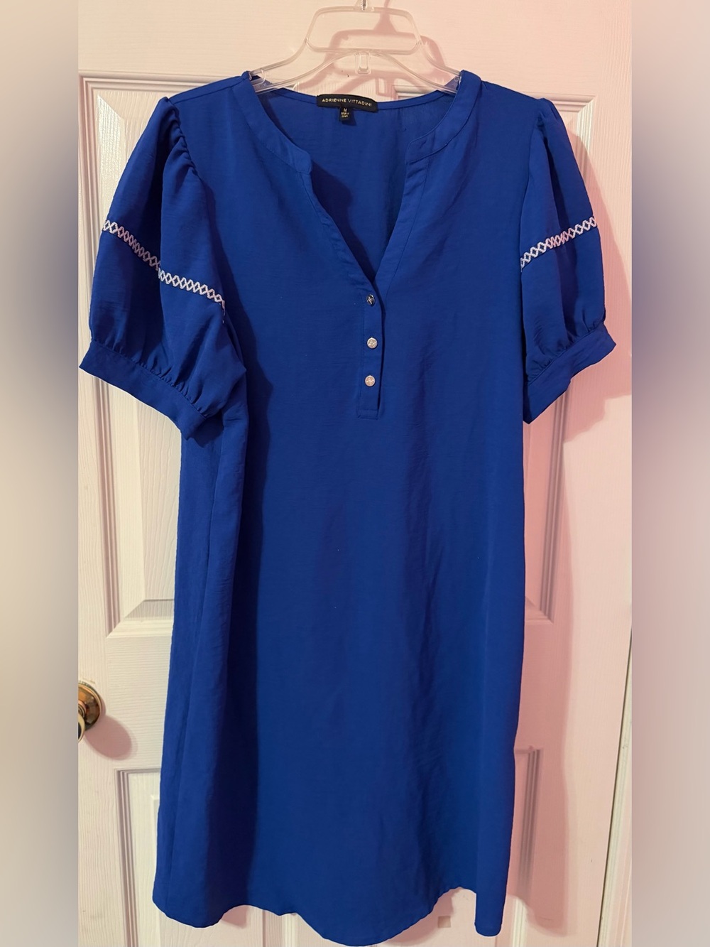Adrienne Vittadini Royal Blue Split-Neck Dress with White Trim